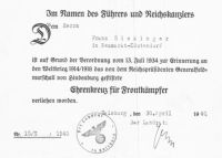 Sickinger IR 59 Ehrenkreuz für Frontkämpfer nachträgliche Genehmigung